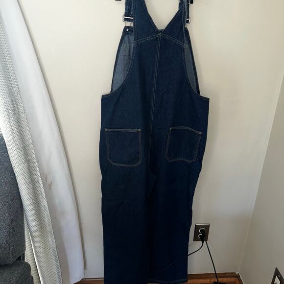 Slouchy oversized gap dark wash overalls sz L - Picture 2 of 6